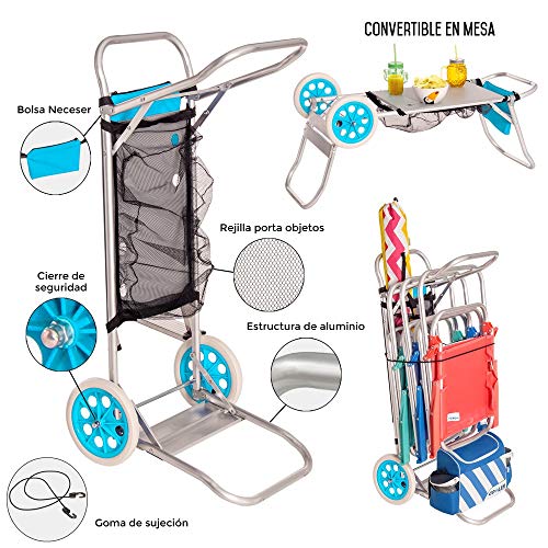 Monty- LOLAhome Carro portasillas Plegable Azul de Aluminio para Camping y Playa Nuevo y Mejorado, Color (Juinsa 12214)