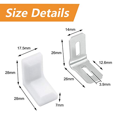 MOROBOR Soporte de ángulo, 40 piezas de acero galvanizado en forma de L con cubierta de plástico ABS blanco para armario estante