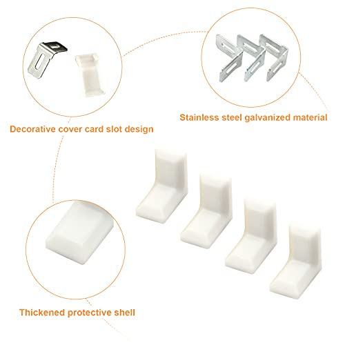 MOROBOR Soporte de ángulo, 40 piezas de acero galvanizado en forma de L con cubierta de plástico ABS blanco para armario estante