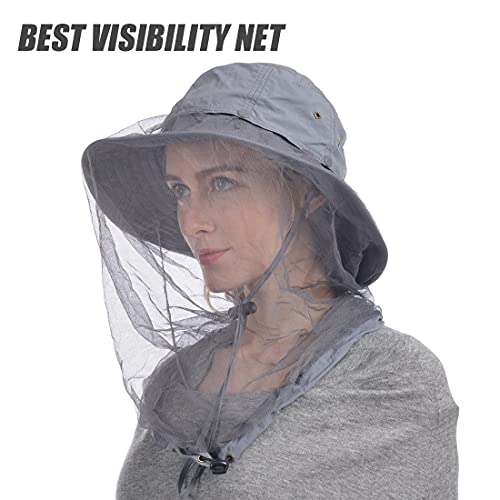 Mosquito Head Net Hat, Safari Hat Sun Hat Bucket Hat with Hidden Net Mesh Protection from Insect Bug Bee Mosquito Gnats for Outdoor Lover Men or Women