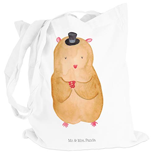 Mr. & Mrs. Panda Bolsa de transporte, bolso, bolsa de tela, bolsa de algodón, bolsa de compras, bolso de hombro, bolsa de yute, comprador, Bolsa de transporte Hámster con sombrero Ohne Text Hochkant -