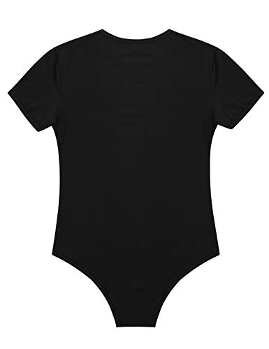 MSemis Body Camiseta Manga Corta para Hombre Body Ajustado Entrepierna de Algodón Mono Elásico Slim Fit Ropa de Dormir A Negro X-Large