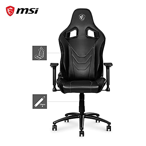 MSI MAG CH130X - Silla gaming negra, con cuero de fibra de carbono, estructura de acero de carbono, reposabrazos 2D ajustables, espuma integrada, almohadilla ergonómica para la cabeza