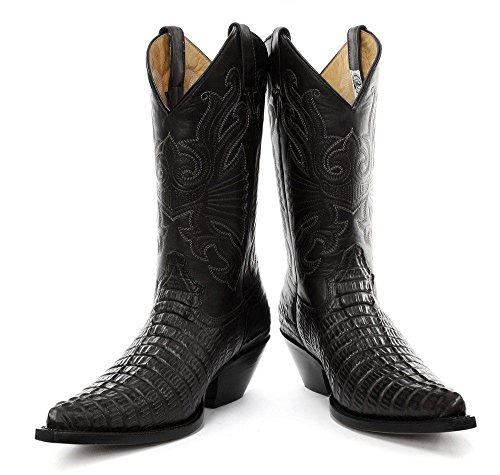 Muelas Carolina Croc Botas de Cuero de cocodrilo Negro Botas Vaqueras (Mens UK 8 / EU 42)