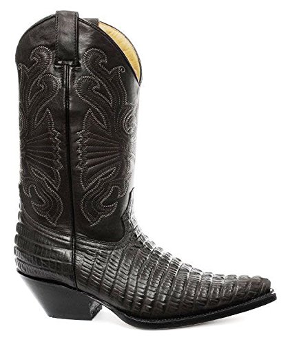 Muelas Carolina Croc Botas de Cuero de cocodrilo Negro Botas Vaqueras (Mens UK 8 / EU 42)