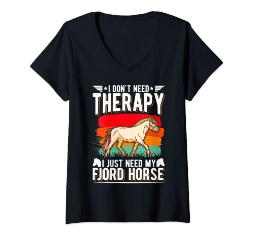 Mujer Caballo del fiordo Terapia Fjord Horse Camiseta Cuello V