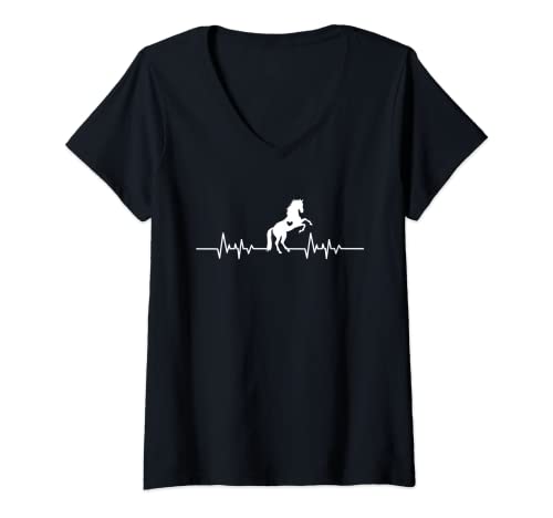 Mujer Caballo latido del corazón – Traje de equitación para regalo Camiseta Cuello V