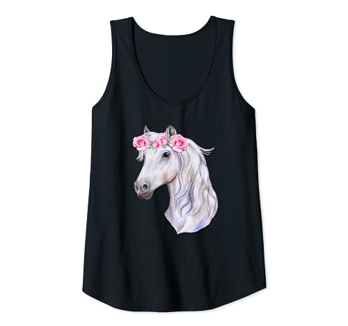 Mujer Cabeza de caballo, moho, rosas, equitación, ponis. Camiseta sin Mangas