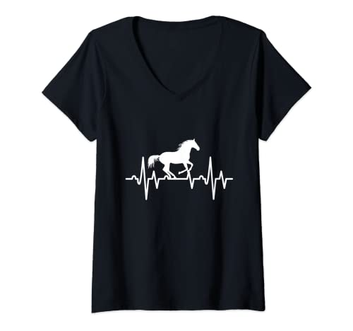 Mujer Camisa para montar a caballo con latidos del corazón ECG Camiseta Cuello V