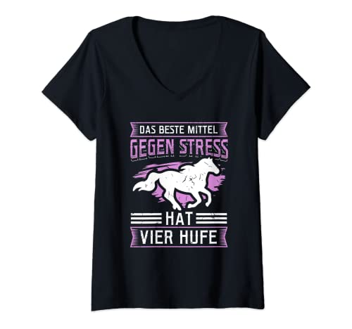 Mujer Combate el estrés cuatro pezuñas, equitación, caballo, equitación. Camiseta Cuello V