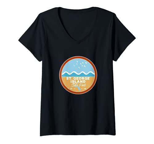Mujer Encanta el parque estatal de la isla de San Jorge Florida FL Atlántico Wave Camiseta Cuello V