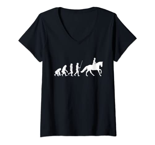 Mujer equitación de doma y caballos. Camiseta Cuello V