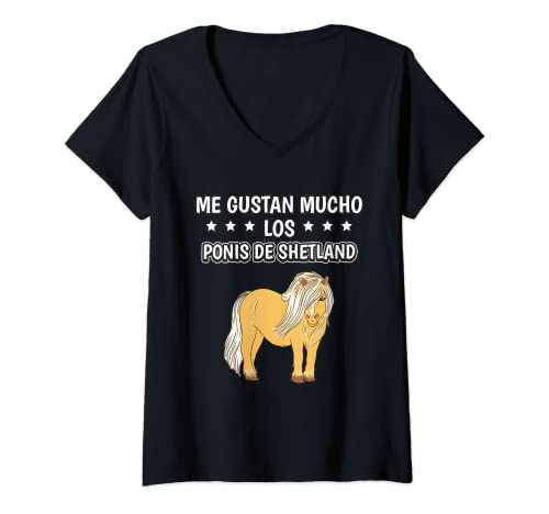 Mujer Me gustan mucho los Ponis De Shetland Cosas Poni De Shetland Camiseta Cuello V