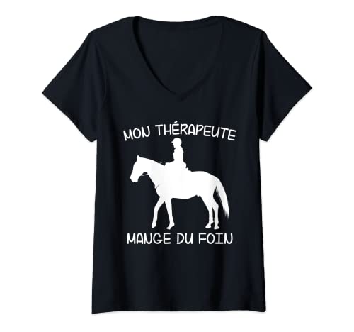 Mujer Mi terapeuta come del heno | Cavaliera de caballos Camiseta Cuello V