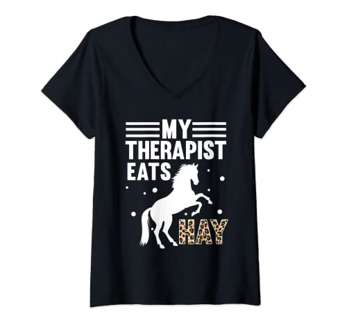 Mujer Mi terapeuta come heno Equitación Camiseta Cuello V