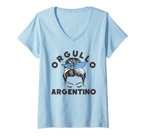 Mujer Orgullo Argentino Cinta Bandera Argentina Moño Desordenado Camiseta Cuello V