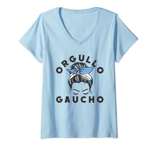 Mujer Orgullo Gaucho Cinta Bandera Argentina Moño Desordenado Camiseta Cuello V