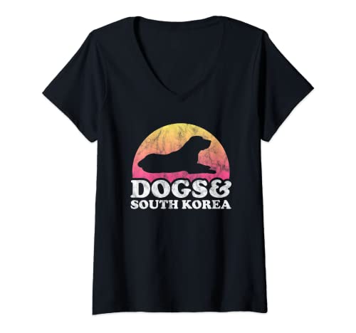 Mujer Perros y Corea del Sur Hombres o Mujeres Perro Camiseta Cuello V