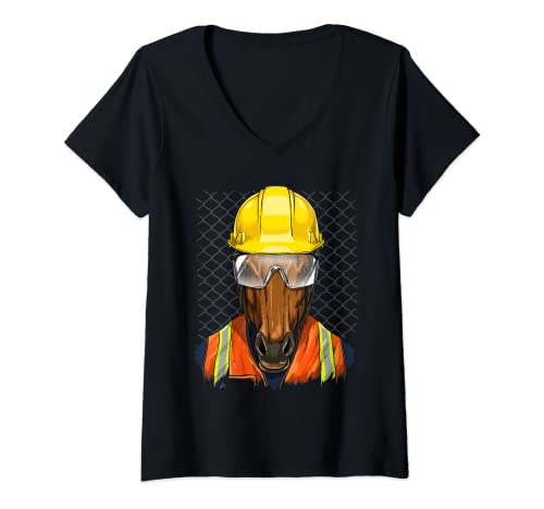 Mujer Trabajador de la construcción de caballos Granjero Caballo Granja Animal Camiseta Cuello V