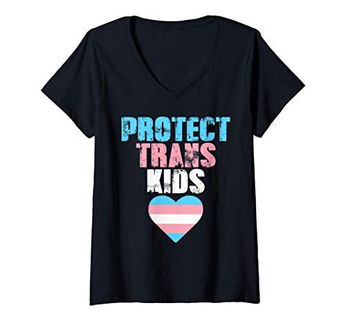 Mujer Transgénero Proteger a los niños trans LGBTQ Queer Camiseta Cuello V