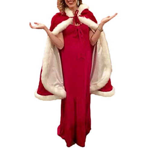 Mujeres Niñas Navidad Señora Papá Noel Capa Traje de Navidad Velet Capa con Capucha con Ribete de Piel Boda Nupcial Cappa Cape Robe (Rojo, Un tamaño)
