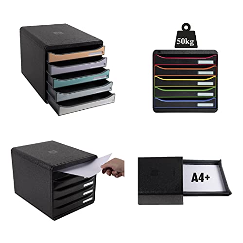 Multiform 309714D Big Box Plus - Cajonera de oficina (5 cajones, 43 mm de altura por cada cajón, tamaño A4 holgado), color negro