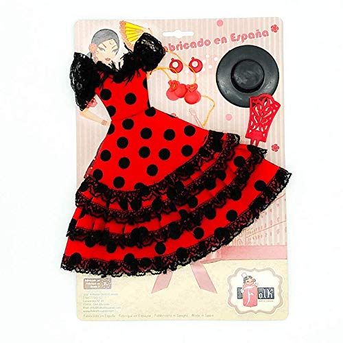 Muñeca, Vestido Flamenca andaluza, Pendientes, Sombrero, peinetas y castañuelas, muñeca maniquí incluida. Fabricado en España por Folk Artesanía (Vestido Blanco Lunar Rojo)