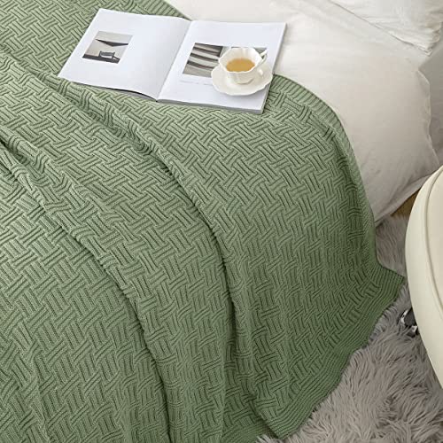 MYLUNE HOME Elegante manta de punto 100% algodón para ver la televisión o tomar un capazo en la silla, sofá y cama (180 x 200 cm), color verde claro