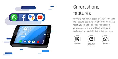 myPhone Up Smart 3.2" teléfono móvil con Whatsapp, Facebook, Google Apps, Batería de 1200 mAh, Dual Sim, GPS, 4GB ROM, Cámara 5MP, KaiOS, 3G - Negro