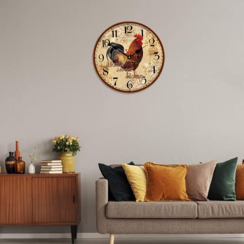 N / B Reloj de pared de gallo de 8 pulgadas con batería con números árabes silenciosos, reloj de pared retro, adecuado para el hogar/la oficina/la escuela