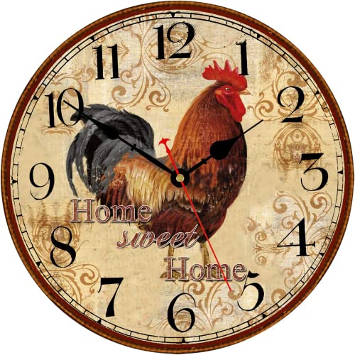 N / B Reloj de pared de gallo de 8 pulgadas con batería con números árabes silenciosos, reloj de pared retro, adecuado para el hogar/la oficina/la escuela