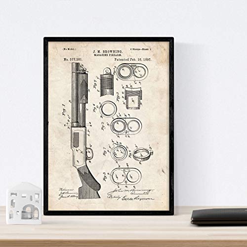 Nacnic Poster con Patente de Escopeta. Lámina con diseño de Patente Antigua en tamaño A3 y con Fondo Vintage