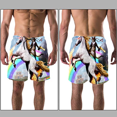nakw88 Fantasía gato montar unicornio caballo pantalones cortos de natación para hombres trajes de baño de hombre trajes de baño con forro de malla