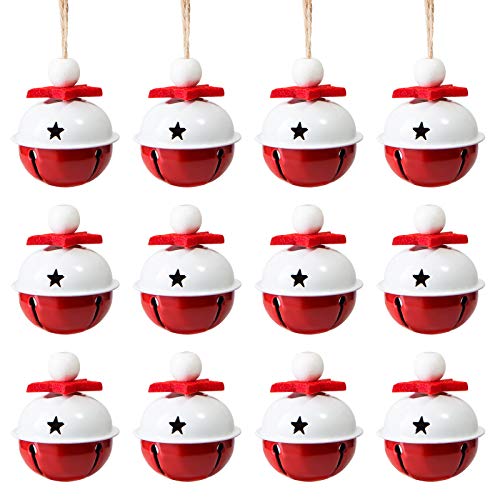 Naler 12 Campanas de Navidad Decoración Cascabeles Rojos Blancos para Boda Fiesta Cumpleaños (4cm)
