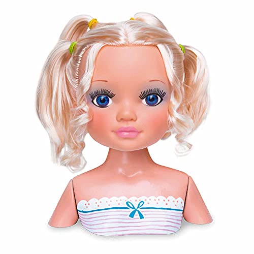 Nancy - Un día de Secretos de Belleza Rubia, busto de muñeca con el pelo largo para peinar y maquillar, con accesorios de belleza como peines, brochas, pestañas postizas o pegatinas FAMOSA (700014860)