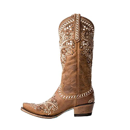 NANFAN Western Cowboy Knight Riding Shoes Ladies Cowgirl Bordado Bota Larga Elegante Zapato Ecuestre Zapatos Bordados En Punta,Brown-39