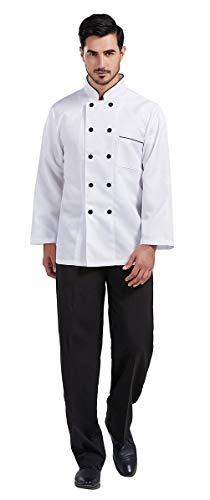 Nanxson Chaquetas Chef Cocinero con Chaqueta Uniforme de Chef Hombre Ropa de Cocina negroChaqueta de chef de hotel / cocina unisex Uniforme de manga corta blanca CFM0001 (Manga larga, L)