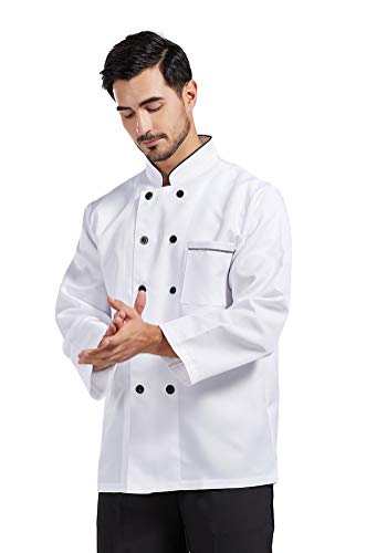 Nanxson Chaquetas Chef Cocinero con Chaqueta Uniforme de Chef Hombre Ropa de Cocina negroChaqueta de chef de hotel / cocina unisex Uniforme de manga corta blanca CFM0001 (Manga larga, L)