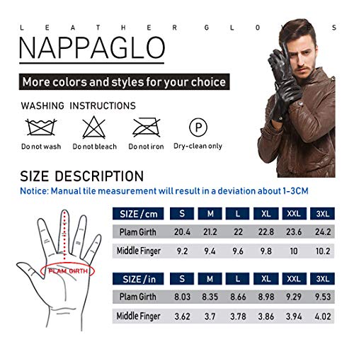 Nappaglo Men 's Deerskin fingerless guantes medio dedo de cuero guantes de conducir moto Ciclismo Equitacion sin forro (XXL (Palm circunferencia: 9,4"), negro)