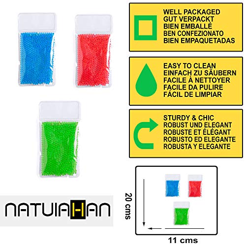Natuiahan 3 Parches Reutilizables de Perlas de Gel para Terapia de Frío y Calor. Paquetes de Hielo en Gel, Bolsas de Frío y Calor para Lesiones. Azul, Rojo y Verde