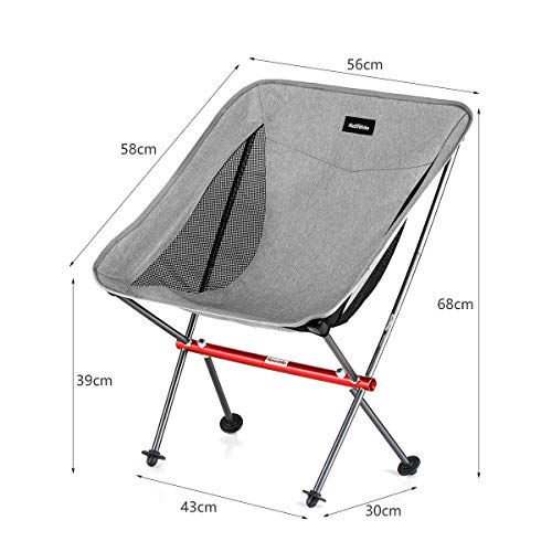 Naturehike La Silla de Camping portátil Puede soportar 150 kg, es Ultraligera y Plegable, y se Puede Montar y Desmontar rápidamente (Gris)