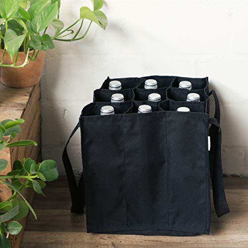 Navaris Bolsa portabotellas con 9 Compartimentos - Porta Botellas Plegable con 2X asa - Bolso botellero para Transporte de Vino Cerveza Agua - Negro
