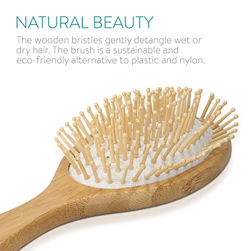 Navaris Cepillo de bambú para el pelo - Peine de madera con cerdas naturales para masaje capilar - Cepillo antiestático ovalado - Peine ecológico