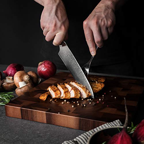 Navaris Cuchillo de Acero de Damasco - Cuchillo de Cocina Profesional con 67 Capas y Mango de ébano - con Hoja Muy Afilada de 20CM y Caja Regalo