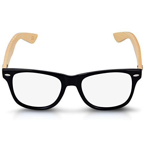Navaris gafas para el ordenador de bambú - Gafas antifatiga con patillas de madera - Gafas retro para hombre y mujer con filtro de luz azul - Negro