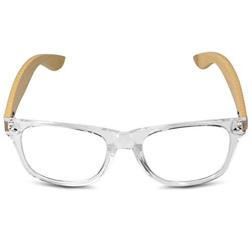 Navaris gafas para el ordenador de bambú - Gafas antifatiga con patillas de madera - Gafas retro para hombre y mujer con filtro de luz azul - Transparente