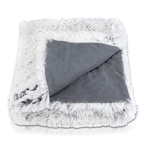 Navaris Manta de pelo grande 150 x 200CM - Manta blanca y gris para cama sofá casa - Tela suave - Reversible e ideal para el invierno