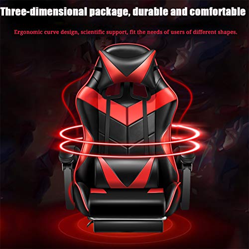 NCBH Racing Silla Gamer Silla de Computadora Silla de Juego Ergonómico Silla con Reposacabeza Apoyo y Cojín Lumbar Adecuado para Sala de Juegos de Oficina en casa,Rojo,Standard