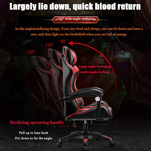 NCBH Racing Silla Gamer Silla de Computadora Silla de Juego Ergonómico Silla con Reposacabeza Apoyo y Cojín Lumbar Adecuado para Sala de Juegos de Oficina en casa,Rojo,Standard