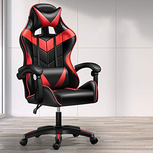 NCBH Racing Silla Gamer Silla de Computadora Silla de Juego Ergonómico Silla con Reposacabeza Apoyo y Cojín Lumbar Adecuado para Sala de Juegos de Oficina en casa,Rojo,Standard